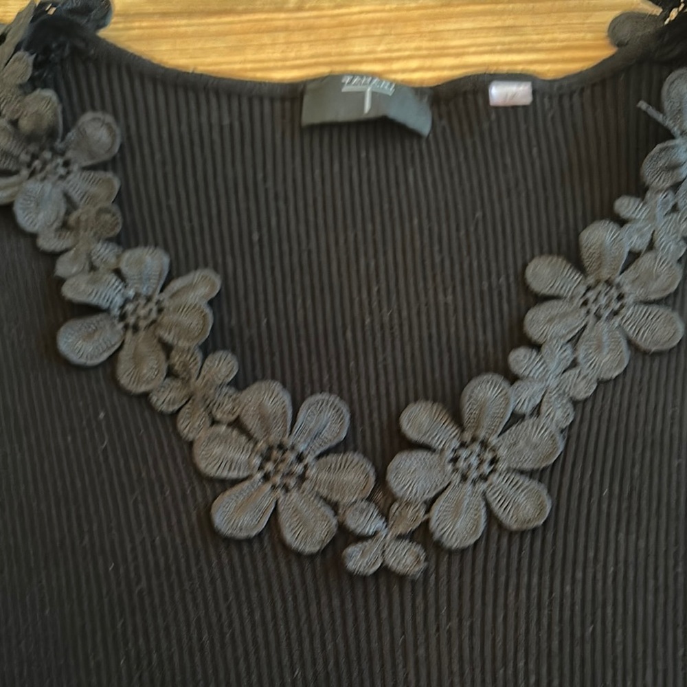 Tahari Black Ribbed Embellished Blouse